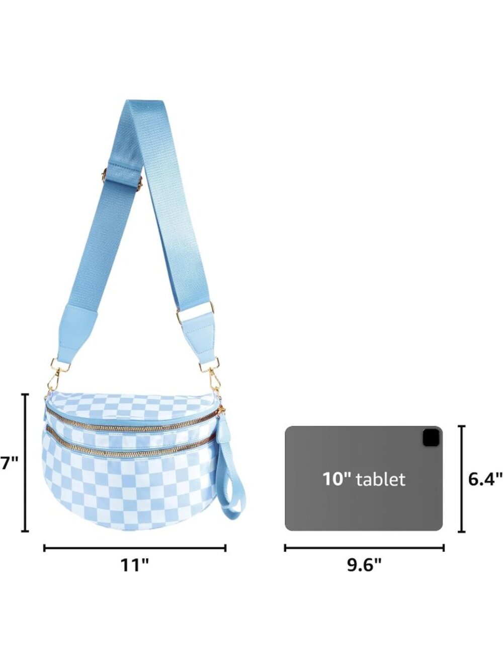 Women's Light Blue Nylon Spacious Bum Bag Travel Purse Crossbody Bag - Picture 3 of 6